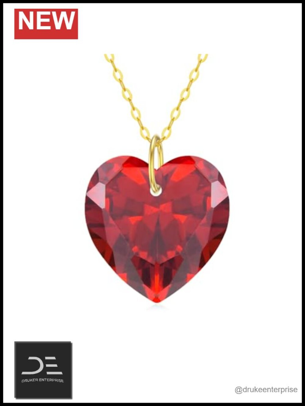 14K Gold Heart Garnet Pendant Necklace, Real Gold Jewelry for Women